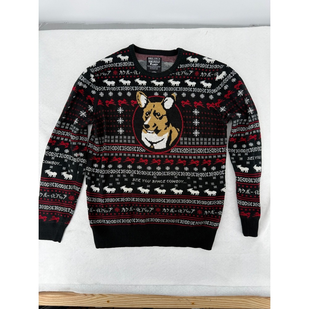 BoxLunch Cowboy Bebop Ein Corgi Fair Isle Knit Sweater Black Red Mens Medium